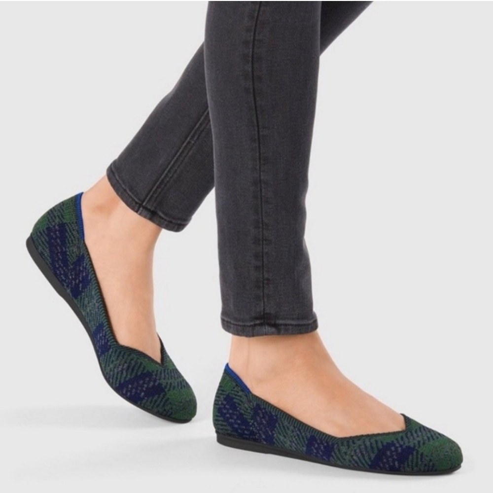 Rothy's Forest Tartan Navy Plaid Round Flats Size 10 - Picture 2 of 12